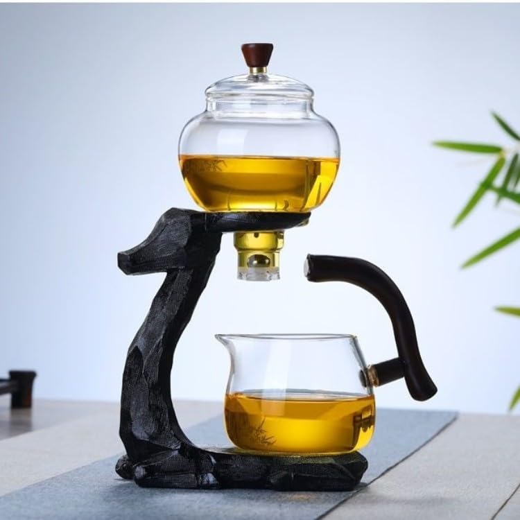 Heat resistant Kungfu Glass Tea Set with Heater Attract Water Diversion Rotating Cover Bowl Lazy Semi