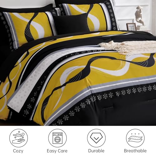 Yellow Black Comforter Set California King Size