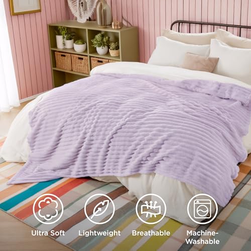 Soft Full Size Fleece Blankets for Bed Lavender Fog 84"x90"