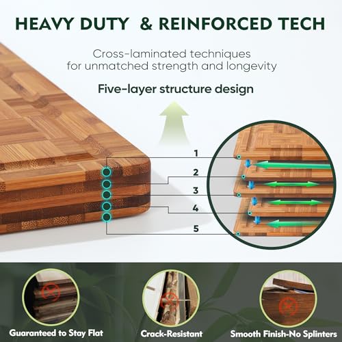 Bamboo Cutting Board Set of 2 Wooden Cutting Boards for Kitchen Wood (2 Count)