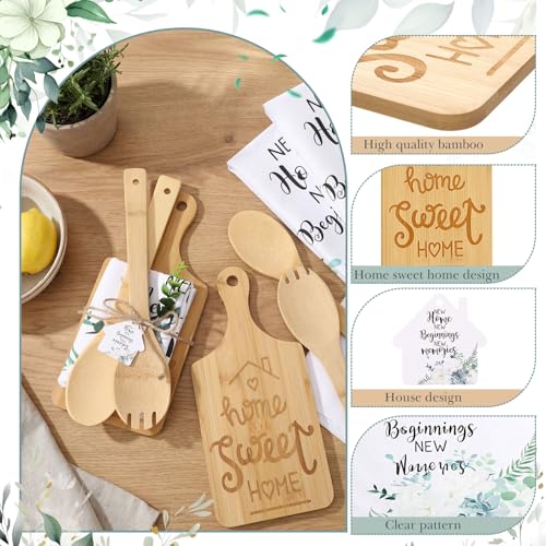 93 Pcs Housewarming Gifts Bulk Engraved Cutting Board New Home Beginning Kitchen Towels Cards Bamboo Spoons House Warming Gift Set for Homeowner Neighbor Couple Apartment Kitchen (93 Count)