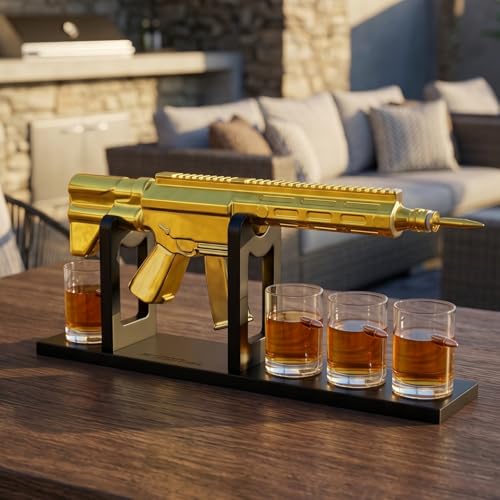 AR15 Gold Whiskey Decanter Set with 4 Bullet Glasses