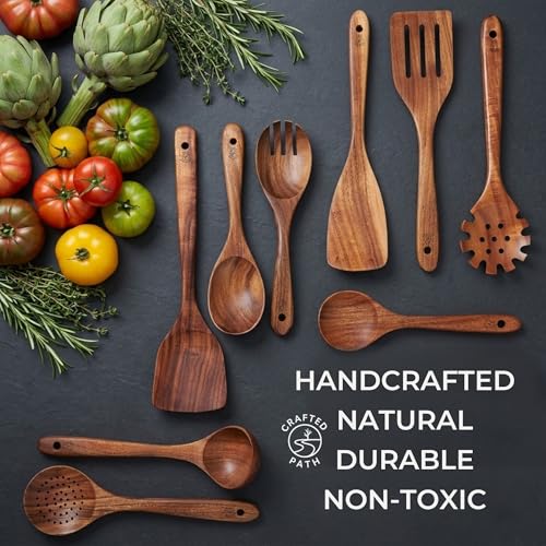 Teak Wooden Utensil Set (9 Count)