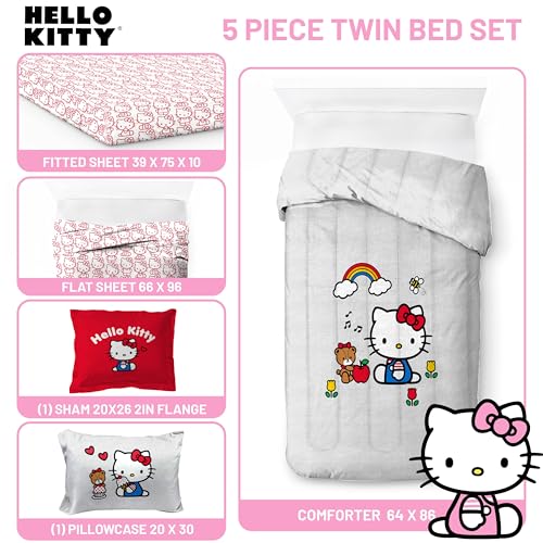 Sanrio Hello Kitty Twin Comforter Set 5 Piece Bedding for Girls