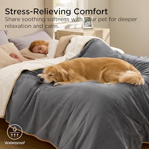 Waterproof Dog Blankets for Large Dogs Sherpa Fleece Throw