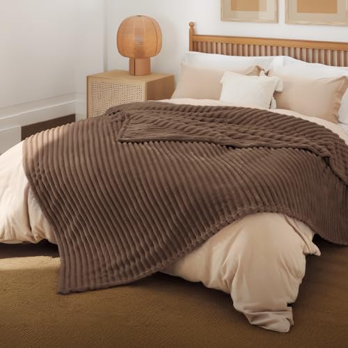 Soft Full Size Fleece Blankets for Bed Brown 84"x90"