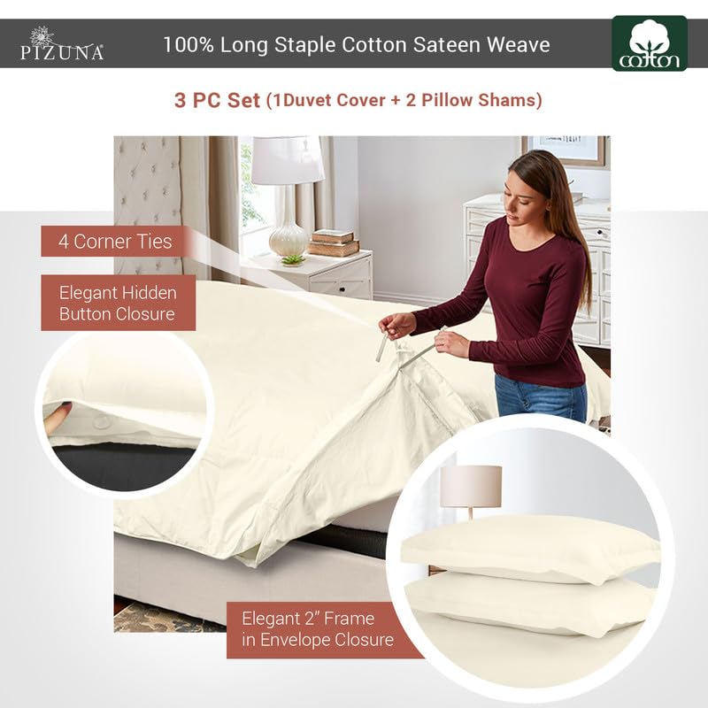 100% Cotton King Duvet Cover Set 400 Thread Count New Ivory