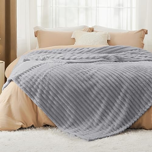 Soft King Size Blankets for Bed Light Grey 108"x90"