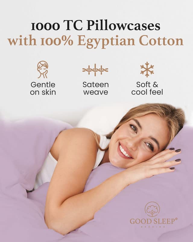 1000 TC Lavender King Pillowcases Set of 2 100% Egyptian Cotton Pillow Cases with Long Staple Cotton & Sateen Weave (2 Count)