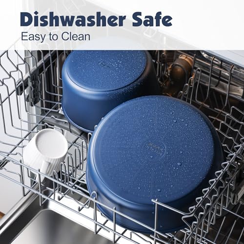 24 Piece Ceramic Detachable Handle Pots and Pans Set Navy