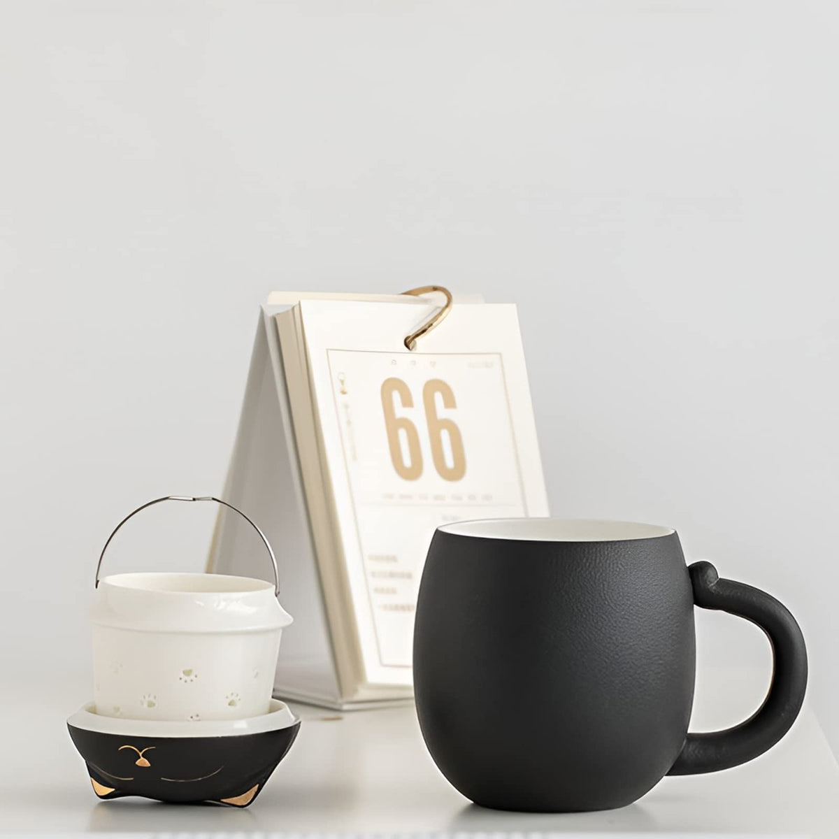 Cat Ceramic Tea Mug with Infuser & Lid Leaf Tea Cup for Home Office