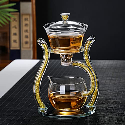 Glass Teapot Set Semi Automatic Drip Rotating with Infuser Lazy Kungfu Tea pot Set