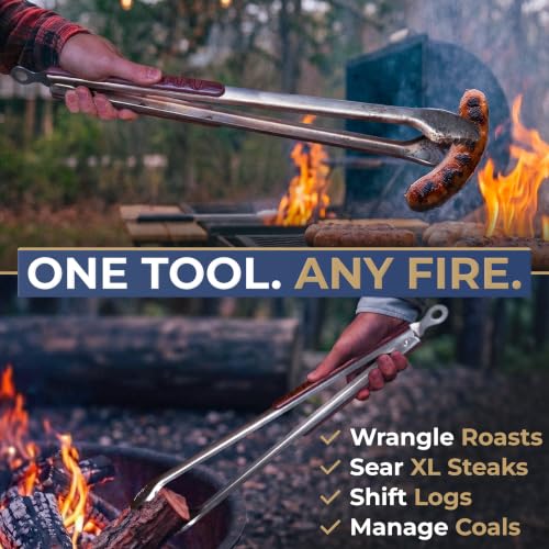 25 Inch Heavy Duty Metal Grill Tongs for Outdoor Grill & Log Fire