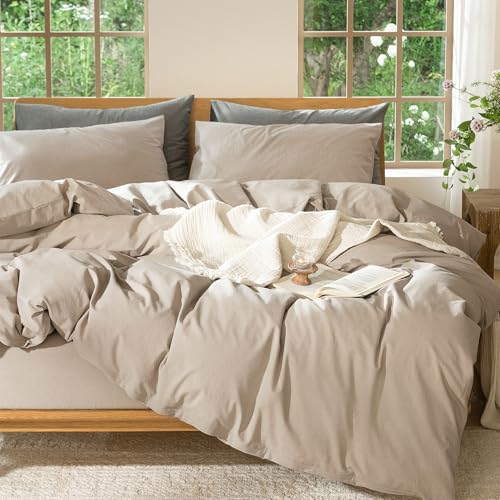 Duvet Cover Set 100% Washed Cotton Linen Like Oversized King (64 Ounce)