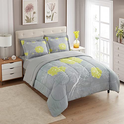 7 Piece Comforter Set Bag Solid Color All Season Soft Down Alternative Blanket & Luxurious Microfiber Bed Sheets