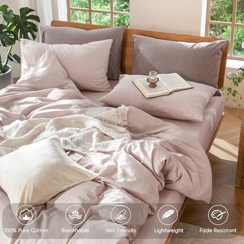 Duvet Cover Set 100% Washed Cotton Linen Like Queen