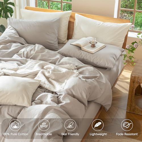 Duvet Cover Set 100% Washed Cotton Linen Like Queen