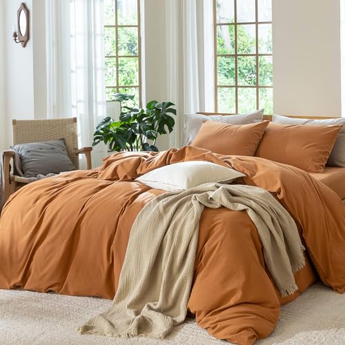 Duvet Cover Set 100% Washed Cotton Linen Like Full (64 Ounce)