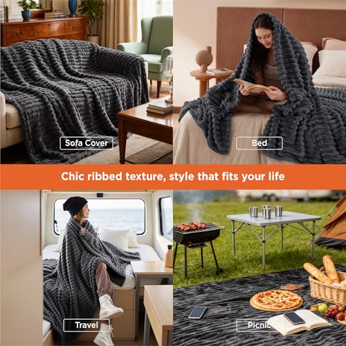Soft King Size Blankets for Bed Grey 108"x90"