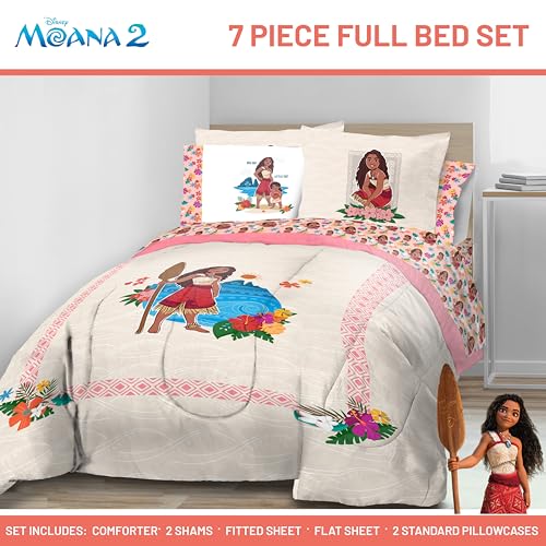 Disney Moana Full Comforter Set 7 Piece Kids Bedding for Girls