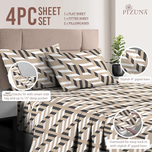 100% Cotton Mosaic Print Queen Sheets Set 400TC