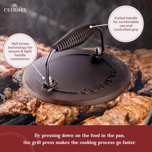 Cast Iron Skillet + Grill Press + Scraper Set (4 Count)