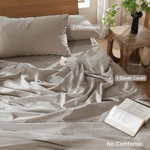 Duvet Cover Set 100% Washed Cotton Linen Like Super King (3 Count)