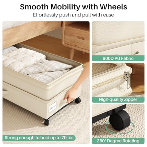 2Pack Height adjustable Under Bed Storage with Wheels (2 Count)