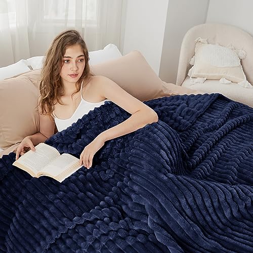 Soft King Size Blankets for Bed Navy Blue 108"x90"