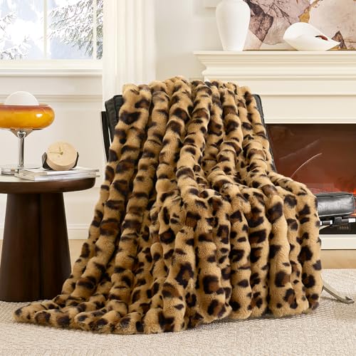 Cheetah Leopard Print Faux Fur Throw for Couch
