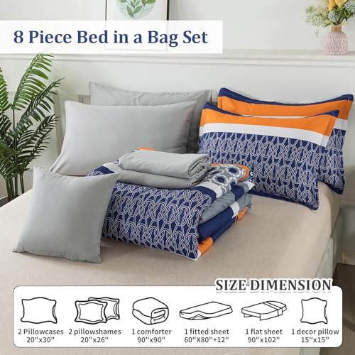 8 Pieces Bed in a Bag Stripe Comforter Set King Size