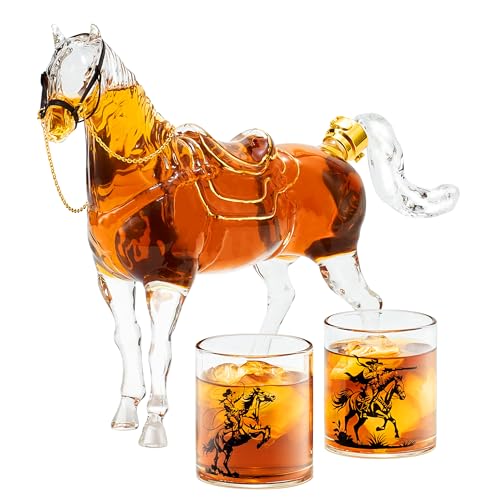Horse Whiskey Decanter Gift Set with 2 Cowboy Glasses (3 Count)