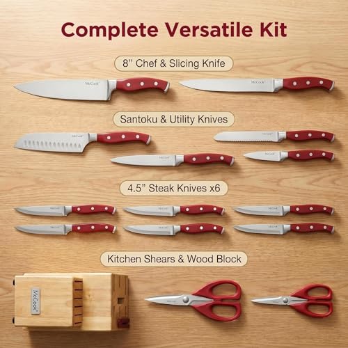Knife Set Red Kitchen Knife Block Set w Built