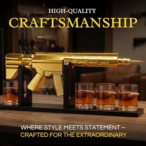 AR15 Gold Whiskey Decanter Set with 4 Bullet Glasses