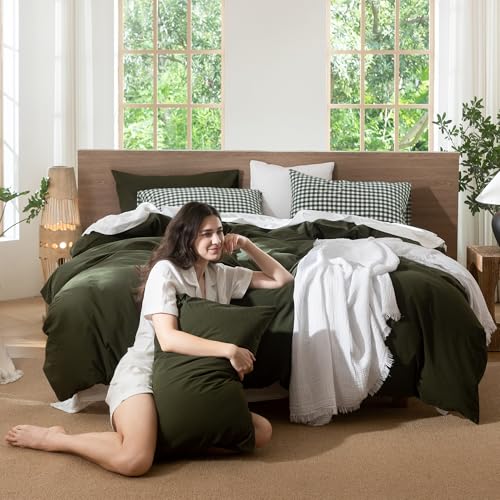 Duvet Cover Set 100% Washed Cotton Linen Like Cal King (64 Ounce)