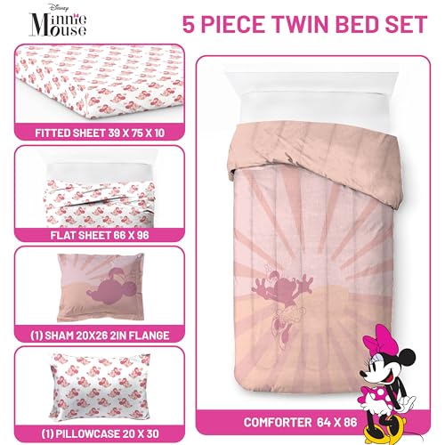 Disney Minnie Mouse Twin Comforter Set 5 Piece Bedding for Girls