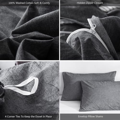 Duvet Cover Set 100% Washed Cotton Linen Like Alaska King