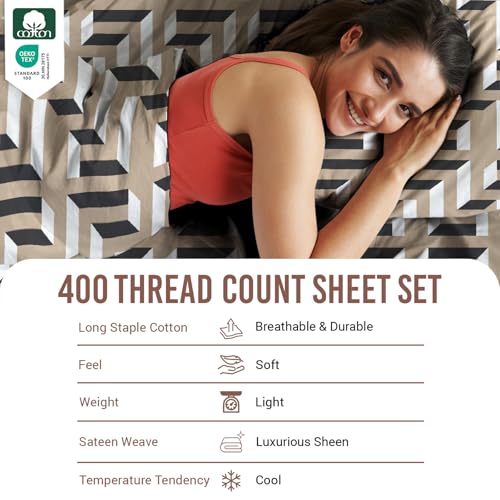 100% Cotton Mosaic Print Queen Sheets Set 400TC