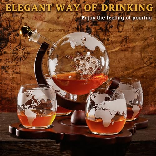 Globe Whiskey Decanter Set with 4 Glasses 850ml