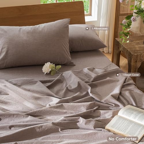 Duvet Cover Set 100% Washed Cotton Linen Like Twin (48 Ounce)