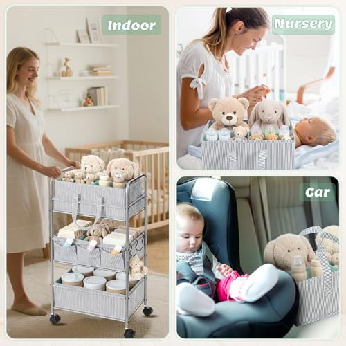 2 in 1 Baby Diaper Caddy Organizer Cart