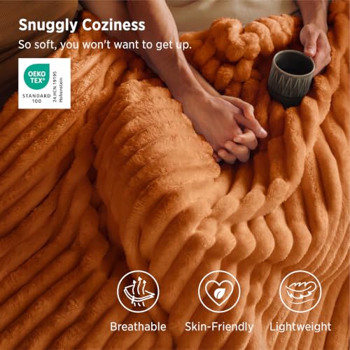 Soft Twin Blanket for Bed Decor Gifts Burnt Orange 60"x80"