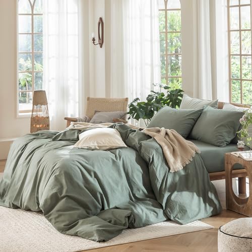 Duvet Cover Set 100% Washed Cotton Linen Like Oversized Queen