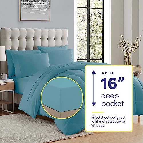5 Piece Comforter Set Bag Solid Color All Season Soft Down Alternative Blanket & Luxurious Microfiber Bed Sheets