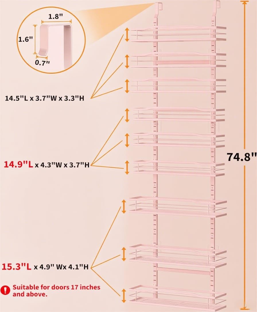 Pink 9 Tier Over The Door Pantry Organizer
