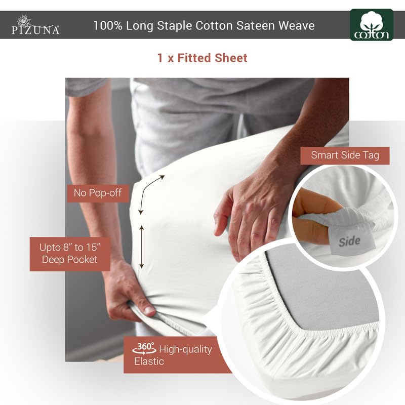 California King Cotton Fitted Sheet 400 Thread Count Off White