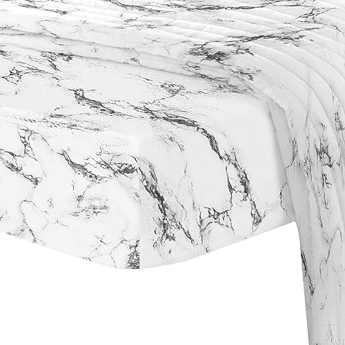 100% Cotton Marble Print Full Fitted Sheet 400TC White