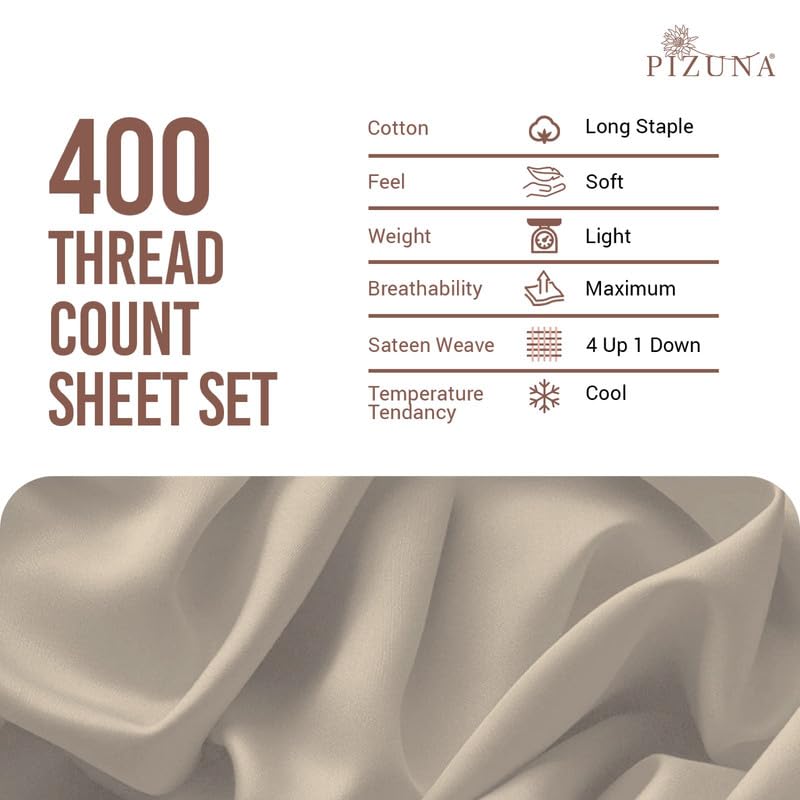 100% Cotton Sheets Set Full 400 Thread Count Beige