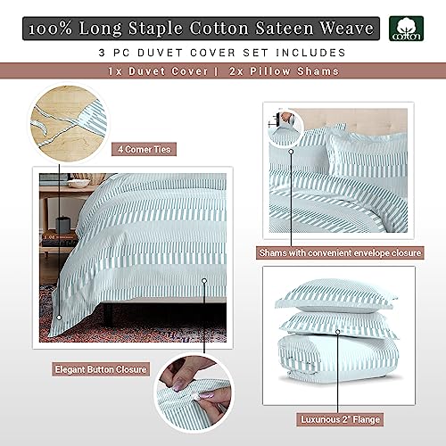 100% Cotton Cascade Stripe Print Queen Duvet Cover Set 400TC Blue