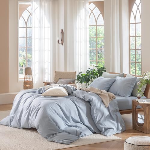 Duvet Cover Set 100% Washed Cotton Linen Like Twin (46.4 Ounce)